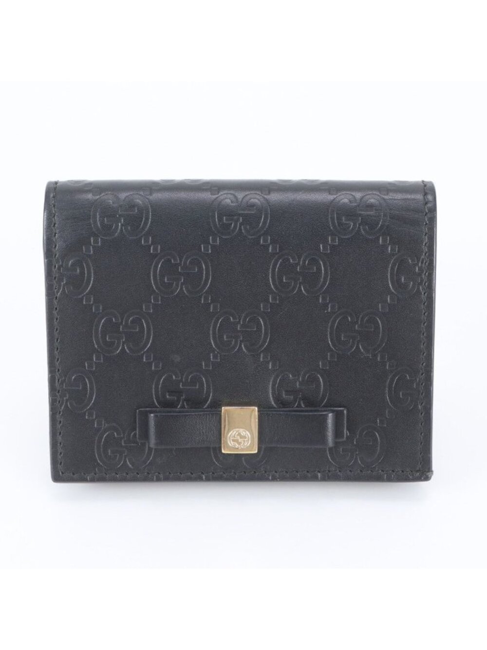 Gucci Guccissima Ribbon Leather Bifold Wallet Compact Black